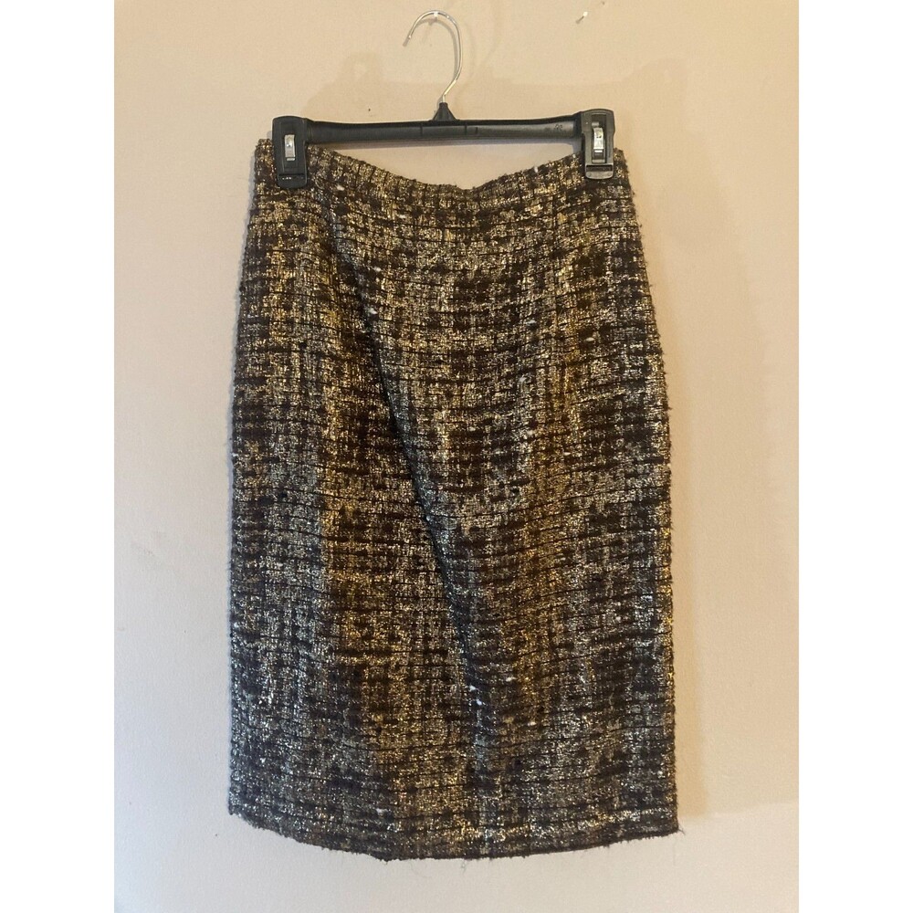 Alice + Olivia Black Gold Metallic Knee Length Skirt - size 14